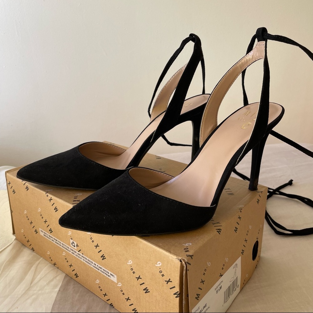 Mix No. 6 Haline black ankle wrap heels